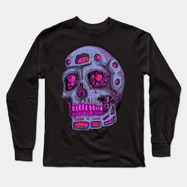 Cyberpunk Skull Long Sleeve T-Shirt by TOKEBI